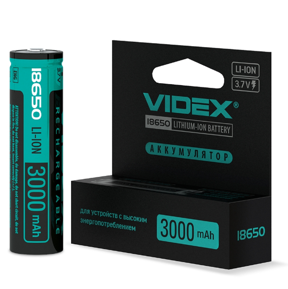 Акумулятор 18650 Li-lon 3000mAh захист (бл-1шт) Videx