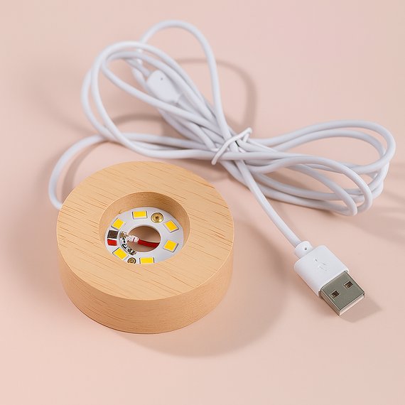 Ночник 3D шар хрустальный Рождество RGB на деревянной подставке USB | Зображення 2