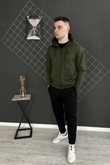 Демісезонний спортивний костюм Jordan кофта на змійці хакі + чорні штани (двонитка) RD131/RD135 | Зображення 3