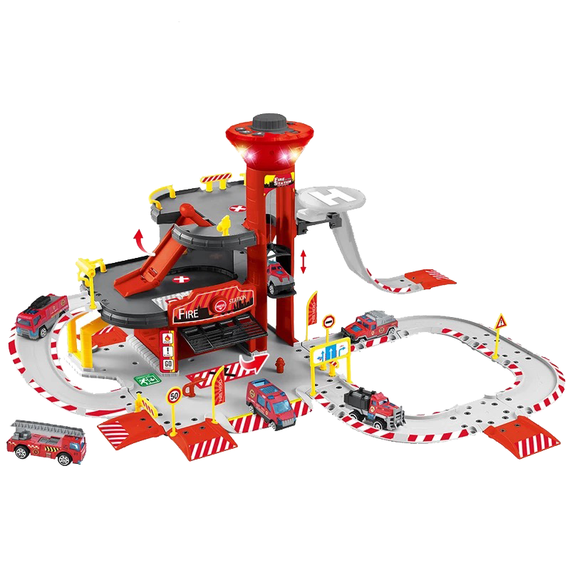 Ігровий Набір Пожежника Дитячий Гараж Для Машинок з Парковкою та Ліфтом на 3 поверхи "Пожежна Станція" Три Машинки зі Світлом та