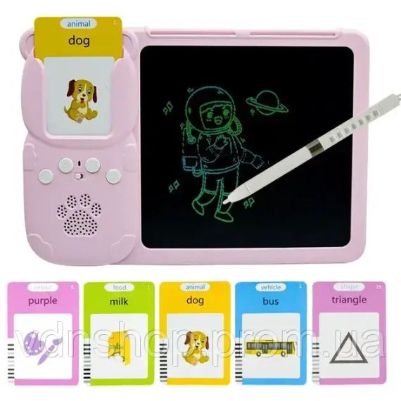 Монтесорі для вивчення англійської мови 2в1 інтерактивний планшет і кольорова LCD дошка для малювання 224 слів мишка Блакитний | Зображення 4
