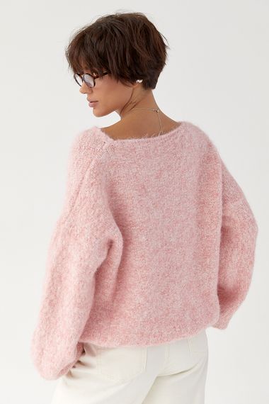 В’язаний жіночий джемпер з рукавами-ліхтариками - пудра цвет, ONE SIZE (є розміри) | Зображення 1