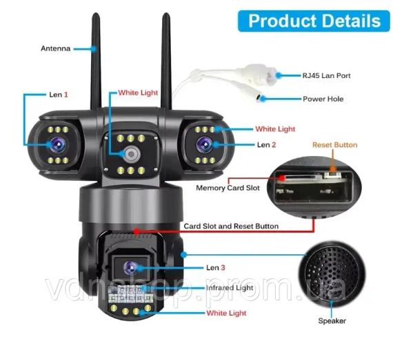 Уличная поворотная Wi-Fi IP камера видеонаблюдения EVKVO SC28 V380 Pro | 3 Линзы | 16MP | Зображення 3