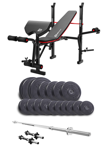 Набір Elitum Titan 68кг з лавою HS-1055 Pro, штангою та гантелями
