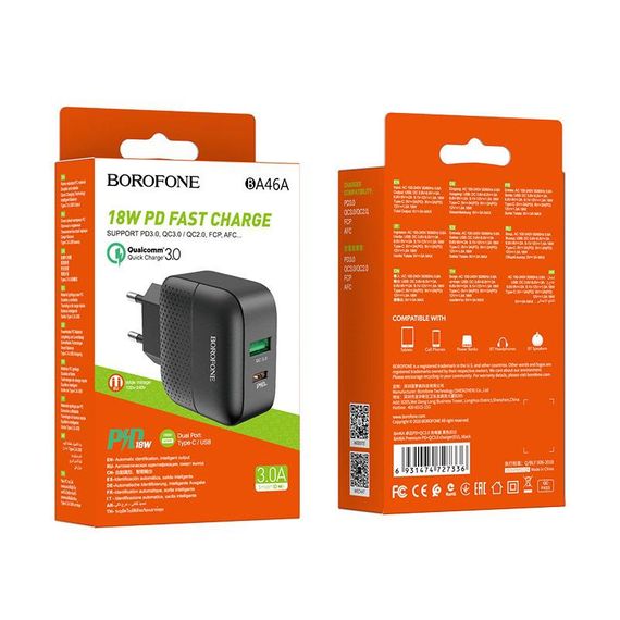 СЗП BOROFONE BA46A, 1xUSB-А+1xUSB-C, 18W+QC3.0, Black, Blister | Зображення 2