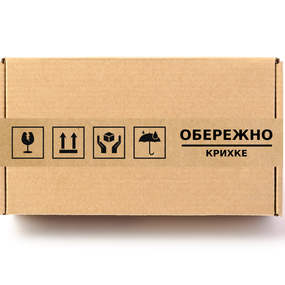 Скотч этикетка крафт "Обережно крихке 01"​​​, 50х294 мм (100 шт/рулон) с принтом, самоклеющаяся Viskom