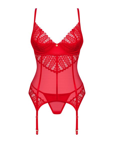Комплект корсет та стрінги Obsessive Ingridia corset & thong M/L, червоний | Зображення 2