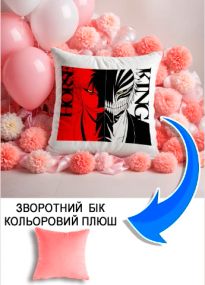 Подушка плюшева Мерч Крафт Дизайн з принтом аніме bleach рожевий плюш квадратна 33х33 см