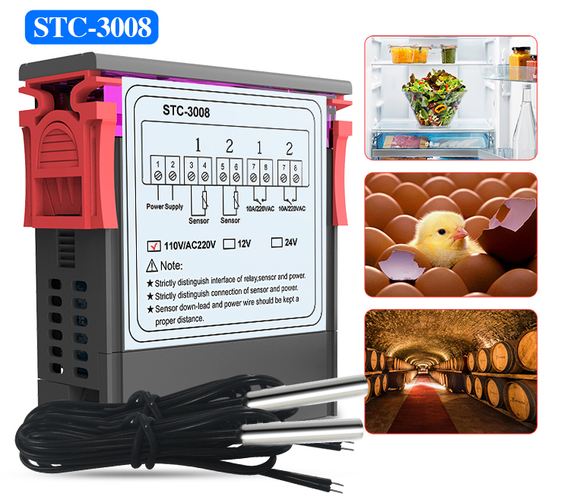 Цифровой регулятор температуры двухзонный STC-3008, 220В, 10A | Зображення 5