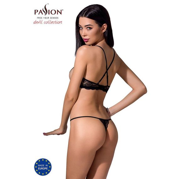 Комплект белья QUENTRIS BIKINI black S/M - Passion Exclusive, стринги и полуоткрытый лиф | Зображення 1