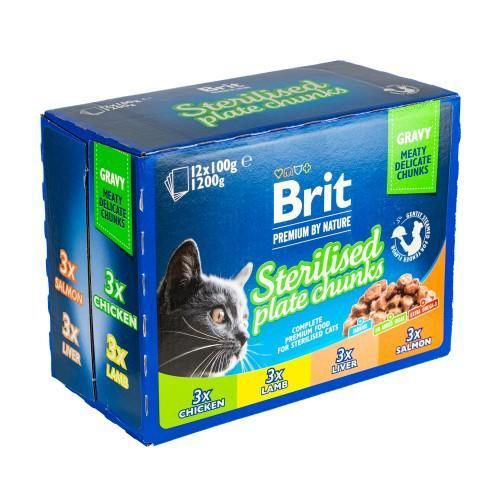 Влажный корм Brit Premium Cat Набор паучей семейная тарелка для стерилизованных кошек, ассорти 4 вкуса, 100 г | Зображення 3