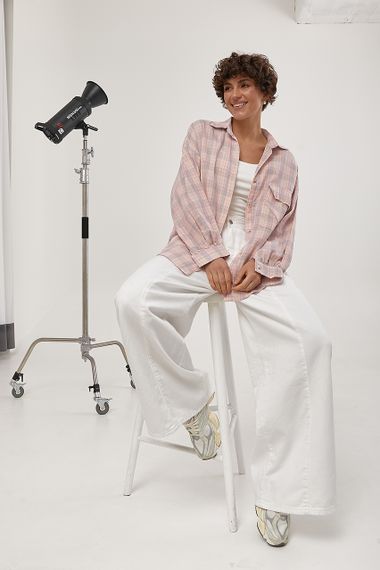 Сорочка в клітинку з відкладним комірцем - пудра цвет, ONE SIZE (є розміри) | Зображення 2