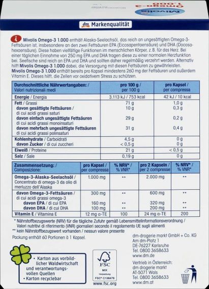 Капсули Омега-3 1000 мг. Міволіс Mivolis Omega-3 1000 mg. Риб'ячий жир морських риб | Зображення 2
