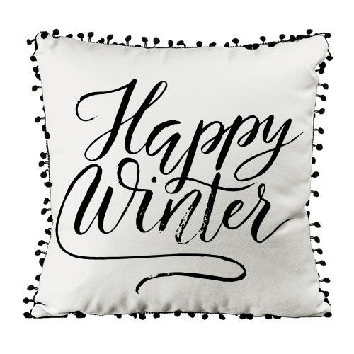 Подушка із мішковини з помпонами Happy winter 45x45 см (45PHBP_19NG001)