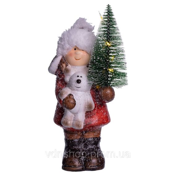 Новорічна фігурка з підсвіткою Дівчинка з ялинкою з фарфору 8×7×20 (см) новорічний декор для дому, квартири на подарунок CR-5-15