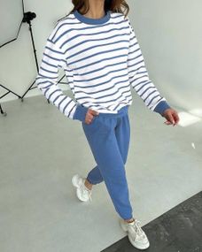 Женский спортивный прогулочный костюм джоггеры и свитшот GF07932 цвет синий, размер 42/44