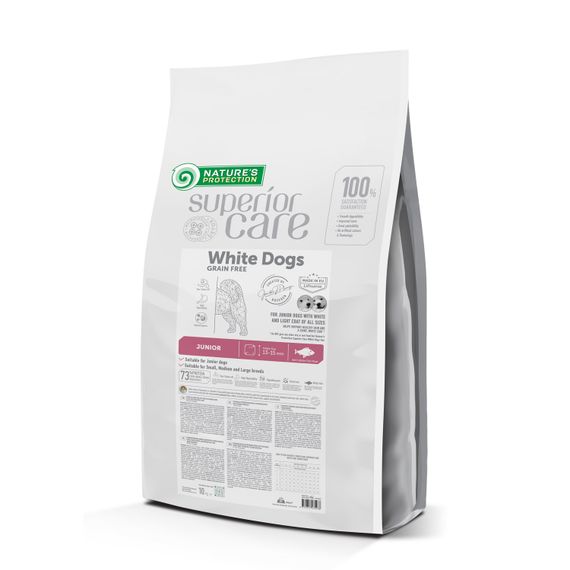 Корм Nature's Protection Superior Care White Dogs Grain Free White Fish Junior All Sizes сухой с белой рыбой для юниоров с белой шерстью 10 кг