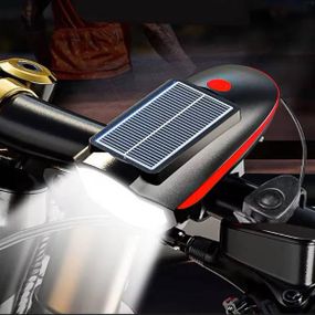 Велофара аккумуляторная с солнечной батареей и сигналом 7599 Черная