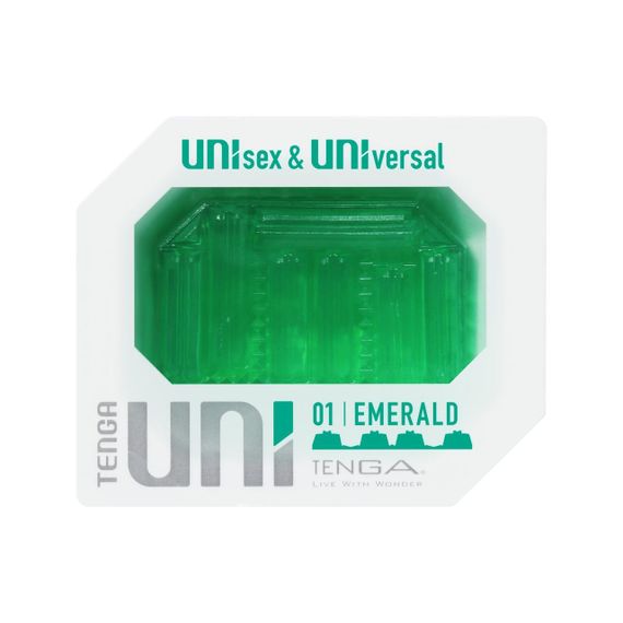 Унисекс-стимулятор Tenga UNI Emerald, зеленый, с геометрическим рельефом, лубрикант в комплекте sexstyle