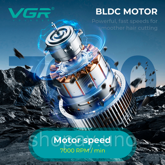 Акумуляторна машинка для стрижки VGR V-662 GREEN, 7000 RPM, 6 насадок, LED дисплей | Зображення 4