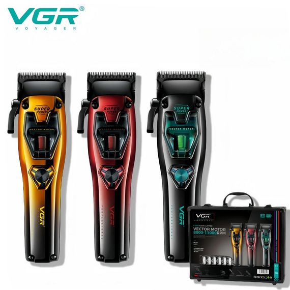 Акумуляторна машинка для стрижки VGR V-668, 3 змінні кольори корпусу