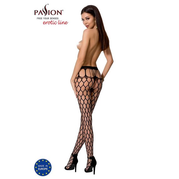Еротичні колготки-бодістокінг Passion S021 black, у велику сітку з високим поясом | Зображення 3