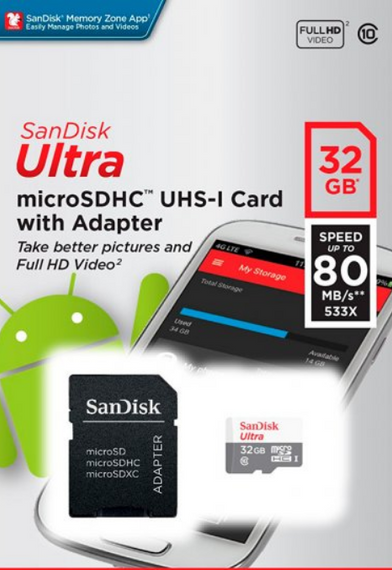 Карта пам'яті microSDHC 32Гб Class 10 (UHS-1) 100Мб/с SanDisk Ultra | Зображення 1
