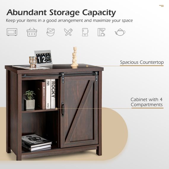 Кухонный комод-буфет Costway Sideboard с амбарной раздвижной дверцей лофт рустик | Зображення 7