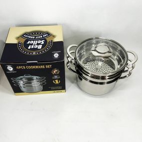 Кастрюля-пароварка LB-1857CB из нерж. стали со стеклянной крышкой, индукция, ZQ-762 3,7л., 4пр