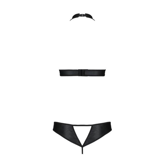 Комплект: відкритий топ та трусики з екошкіри з люверсами Malwia Set with Open Bra black L/XL — Pass | Зображення 3