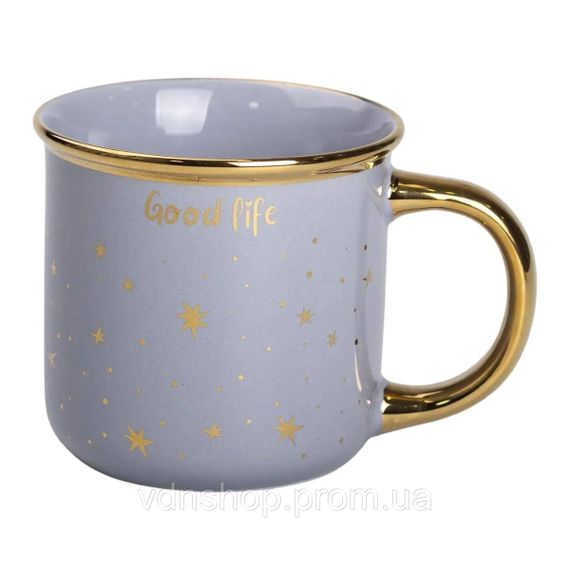 Чашка фарфоровая с золотым ободком и позолоченной ручкой 320 (мл) Good life Серая RX-N231506G