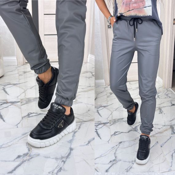 Женские теплые брюки джоггеры экокожа на меху, BU8799 цвет серый, размер 50/52 | Зображення 3