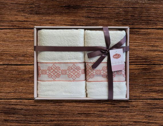 Набор махровых полотенец Marla Bellanita 2 шт: 50х90 см, 70х140 см Кремовый | Зображення 2