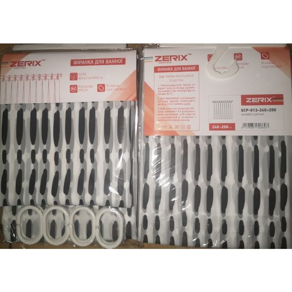 Шторка для ванної ZERIX SCP-013-240x200 з PEVA (поліетиленвінілацетату) (Візерунок "Клітина" сіра) (ZX6086) | Зображення 3