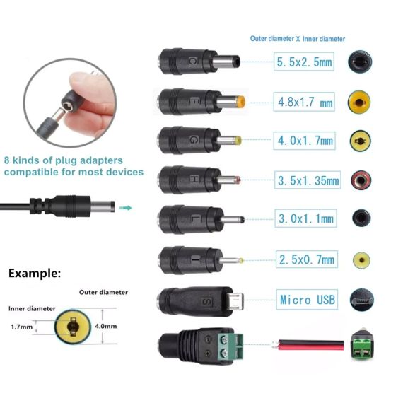 Універсальний адаптер живлення 24 V 1 A змінного/постійного струму з 8 штекерами постійного струму | Зображення 6