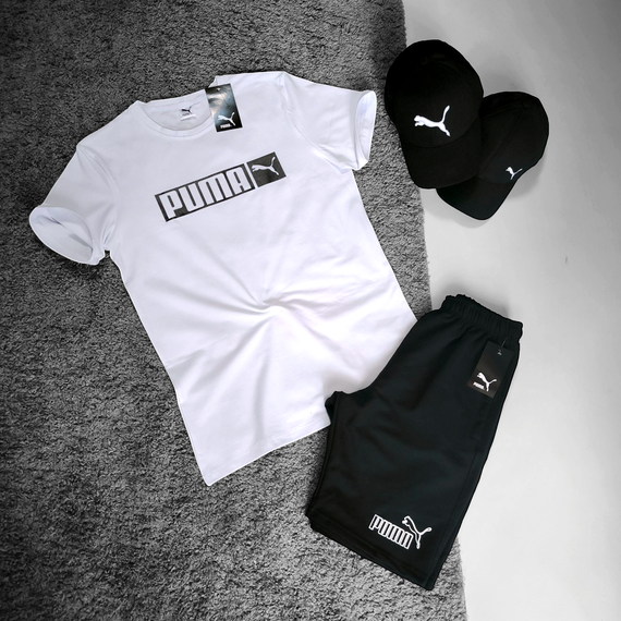 Чоловічий комплект Puma (футболка біла + шорти)