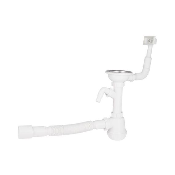 Сифон для кухонной мойки Lidz (WHI) 60 05 M002 01 EURO с отводом для стиральной машины (выход 50 мм)