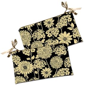 Косметичка жіноча Золотые цветы на черном фоне 20х12 см (K_KF010)