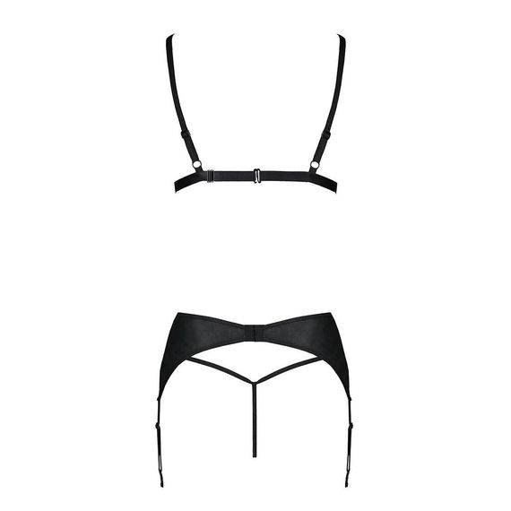 Комплект з екошкіри Passion Miley Set black L/XL: трусики, бюстгальтер, пояс для панчіх, L/XL | Зображення 3