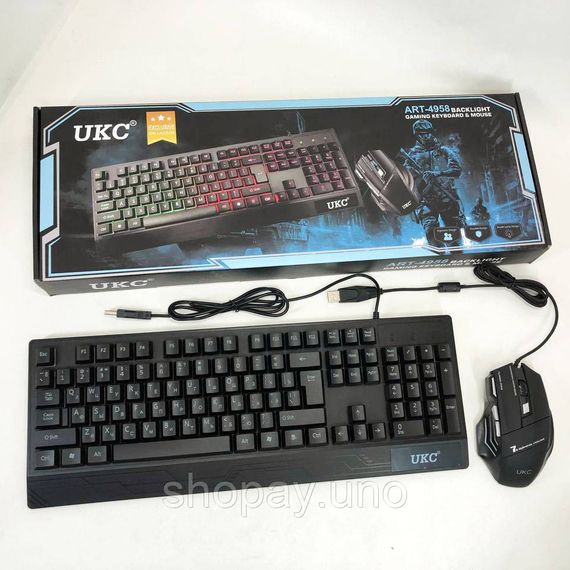 Клавиатура+мышка UKC с LED подсветкой от USB M-710, клавиатура игровая с подсветкой и мышкой HS-70 | Зображення 1