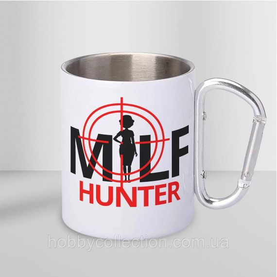 Кружка металева з карабіном "Milf Hunter" 300 мл Біла | Зображення 1
