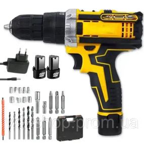 Шуруповерт 12V, 2AH з набором свердел і біт Акумуляторний шуруповерт