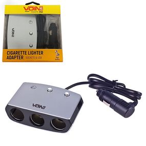 Розгалужувач (подовжувач) прикурювача VOIN 3 виходи + 1USB 2400 mA 12/24V SC-3005 дріт