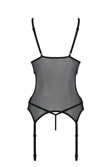 Корсет с подвязками и ажурным лифом Passion CHRISTA CORSET XXL/XXXL, black, стринги в комплекте sexstyle | Зображення 5