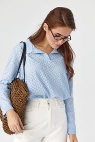 Кофта-поло з ажурної в'язки - блакитний цвет, ONE SIZE (є розміри)