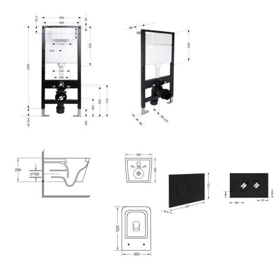 Готовое решение Qtap для ванной комнаты: подвесной унитаз Crow Ultra Quiet 520x360x290 + комплект установки Standard (круглая | Зображення 1