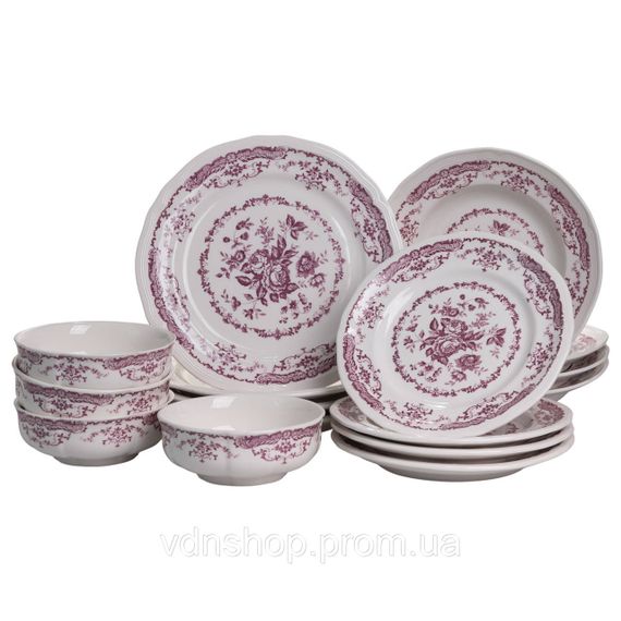 Столовий набір посуду тарілок 16 (шт) на 4 персони Bissi порцеляновий, обідній столовий сервіз тарілок Рожевий YY78-2A | Зображення 3