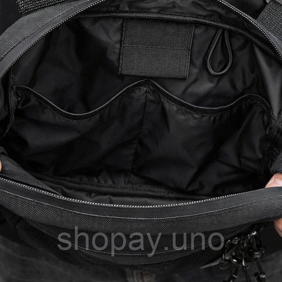 Тактическая сумка-бананка Cordura черная, 25×17×7 см, панель для патчей, 4 кармана, через плечо / на пояс | Зображення 7