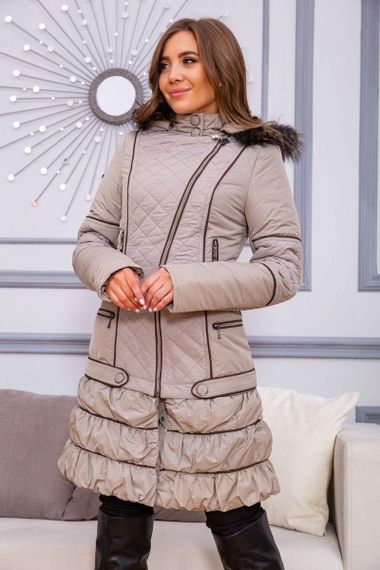 Женская куртка средней длины с капюшоном цвет Бежевый 182R1144-2