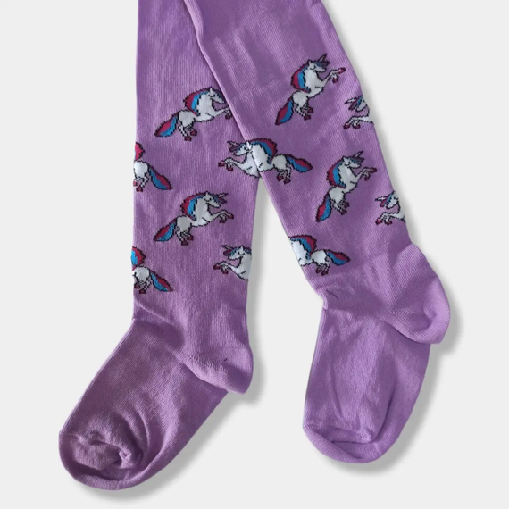 Дитячі  колготи для дівчинки з принтом "ЄДИНОРОЖКИ"  Twinsocks р. 86-92 бузковий | Зображення 1